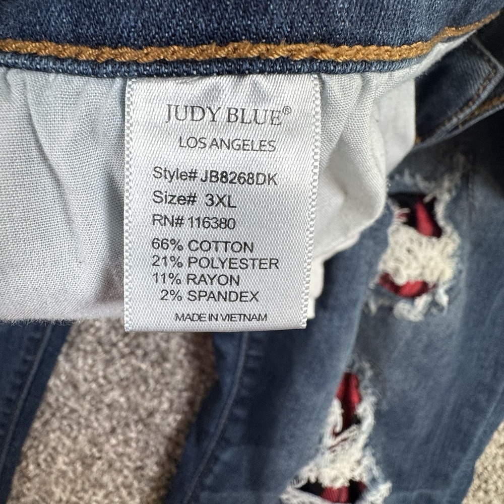 Judy Blue Jeans Sz 3xl 40x27.5 Distressed Skinny Fit Blue Plaid Whisker JB8268DK - Picture 7 of 7